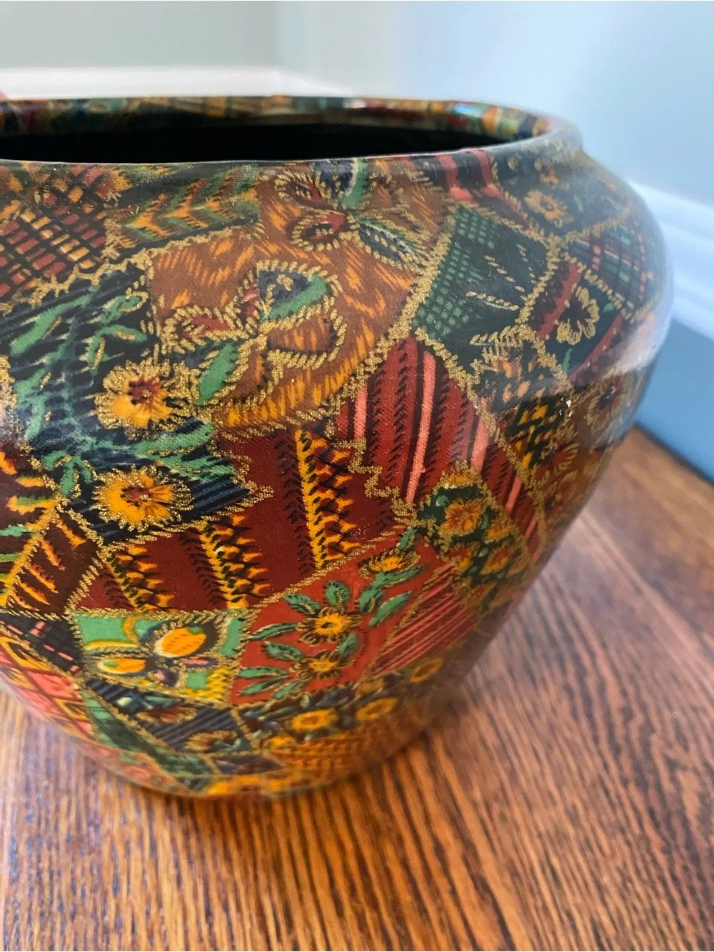 Vintage Multicolor Patchwork Floral Design Vase Colorful Boho Folk Art Vase - Picture 13 of 17